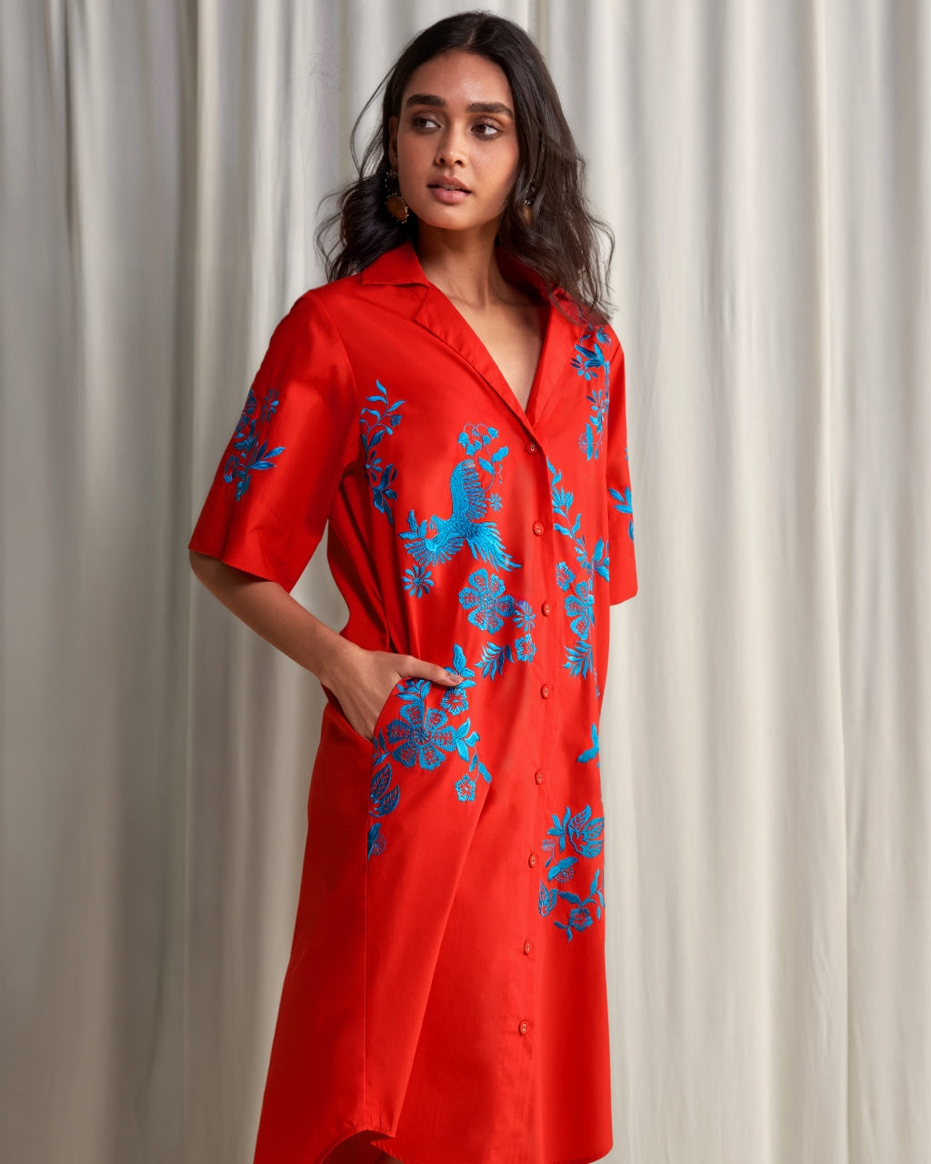Placement Embroidered Shirt Dress