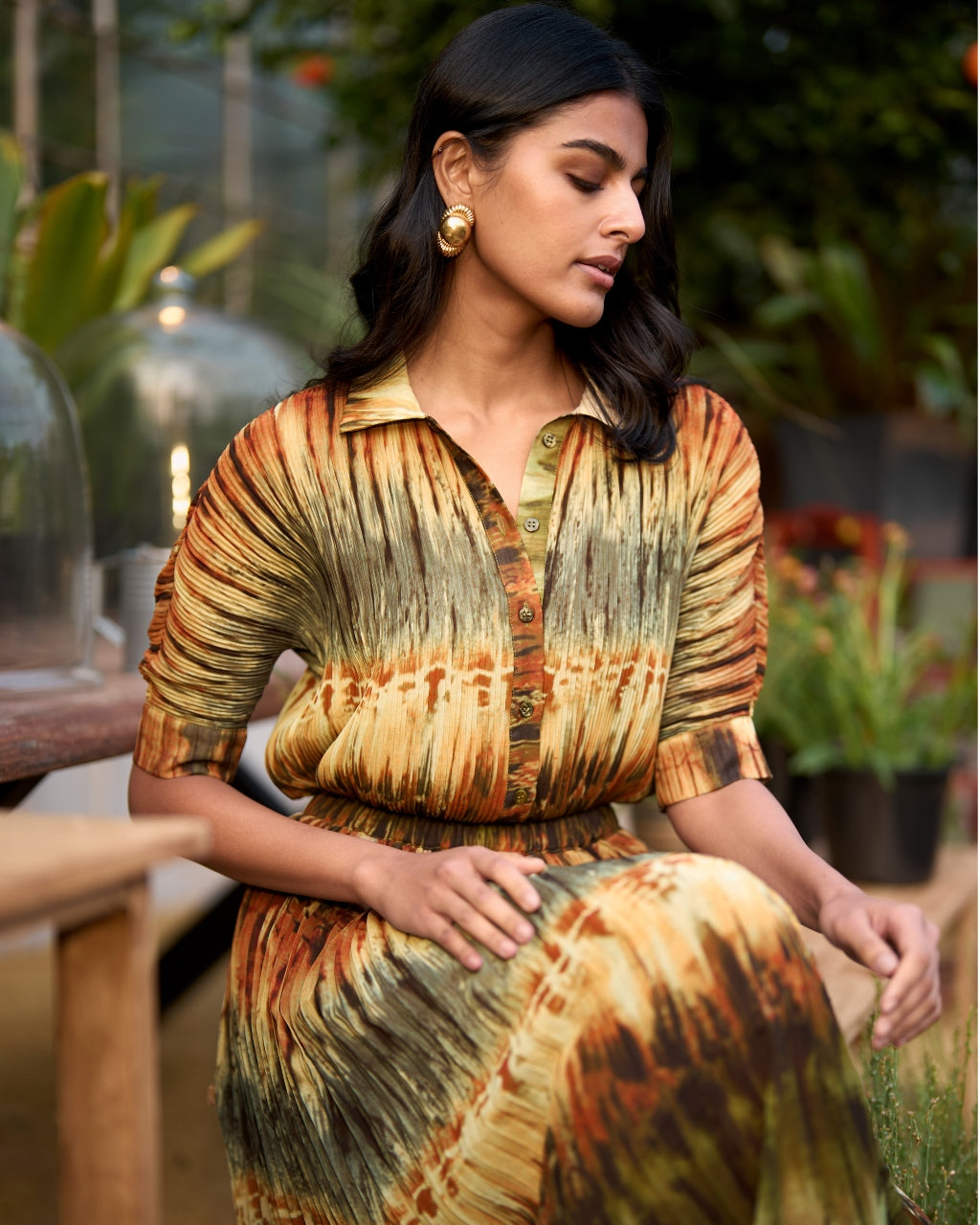 Pleated Tie Dye Shirt & Skirt Set