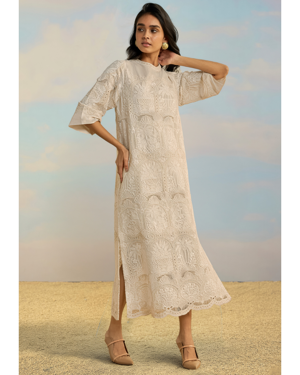 Cutwork Embroidered Scalloped Maxi