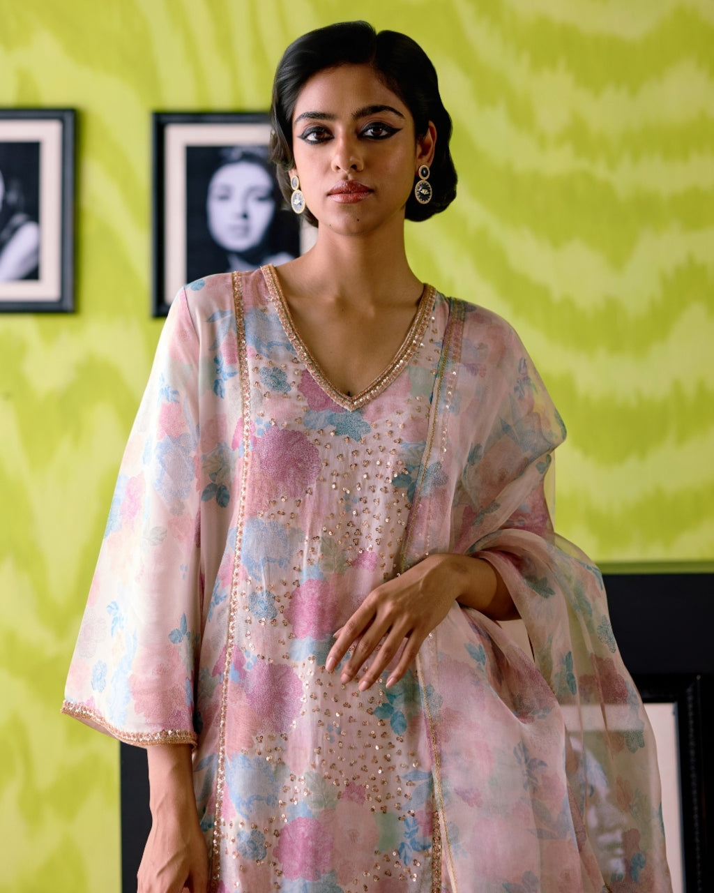 Ivory Floral Print Palled Kurta Set