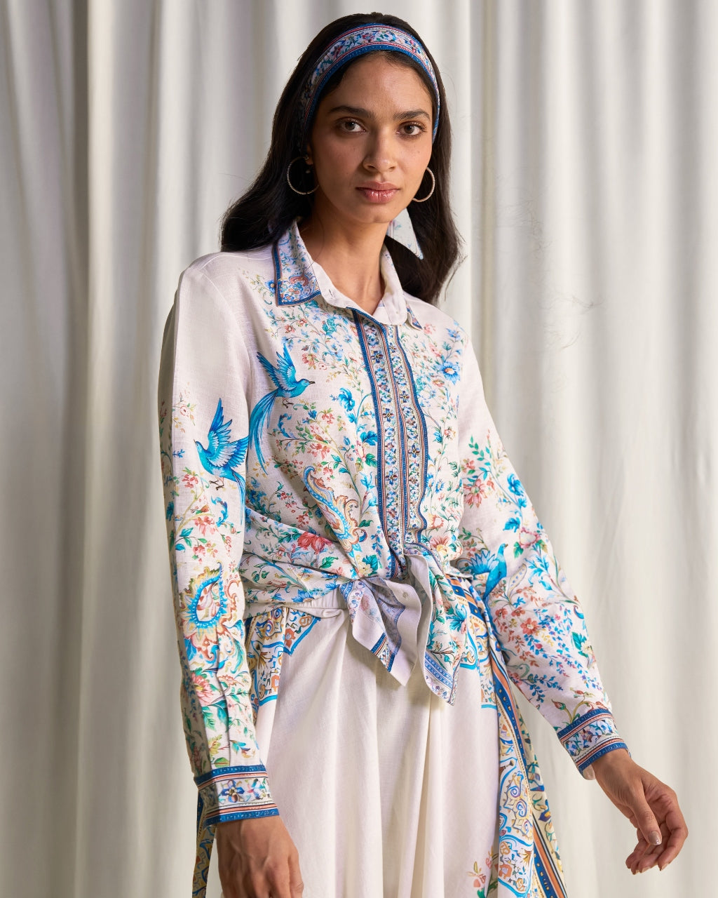 Linen Botanical Print Shirt & Maxi Skirt Set