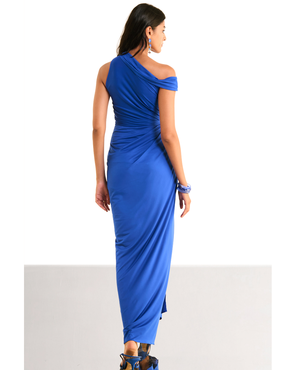 One Shoulder Draped Knit Dress