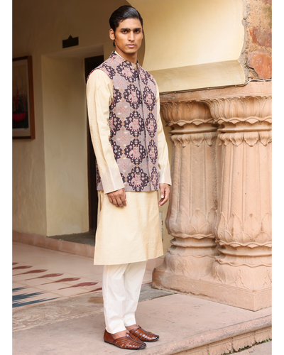 Cream Kurta Set With Statement Jacket