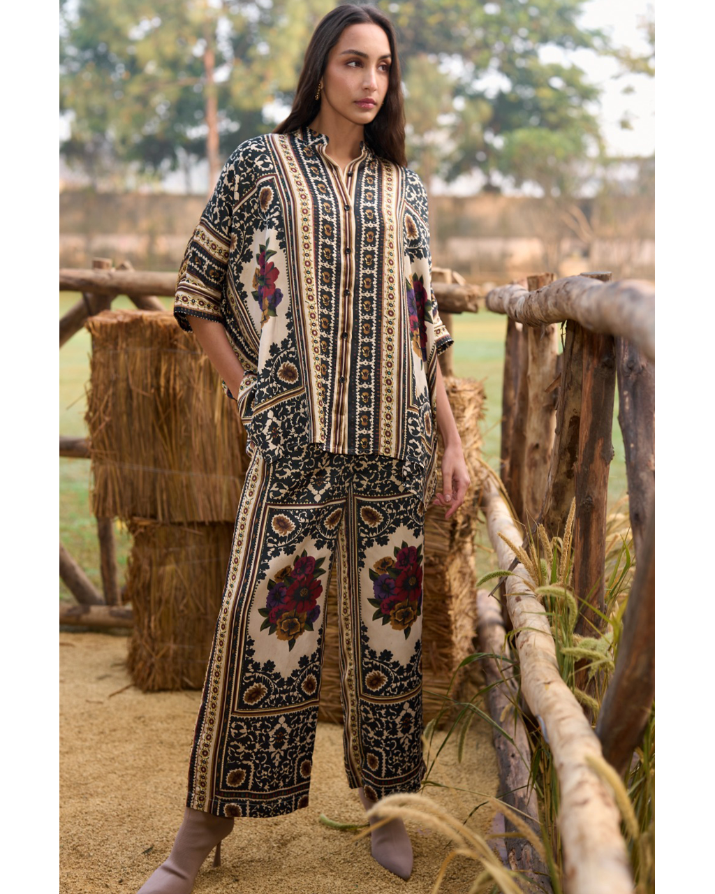 Baroque Printed Boxy Shirt & Straight-Cut Pant Set