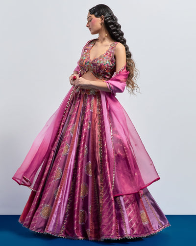 Fuchsia Pink Embroidered Lehenga Dupatta Set
