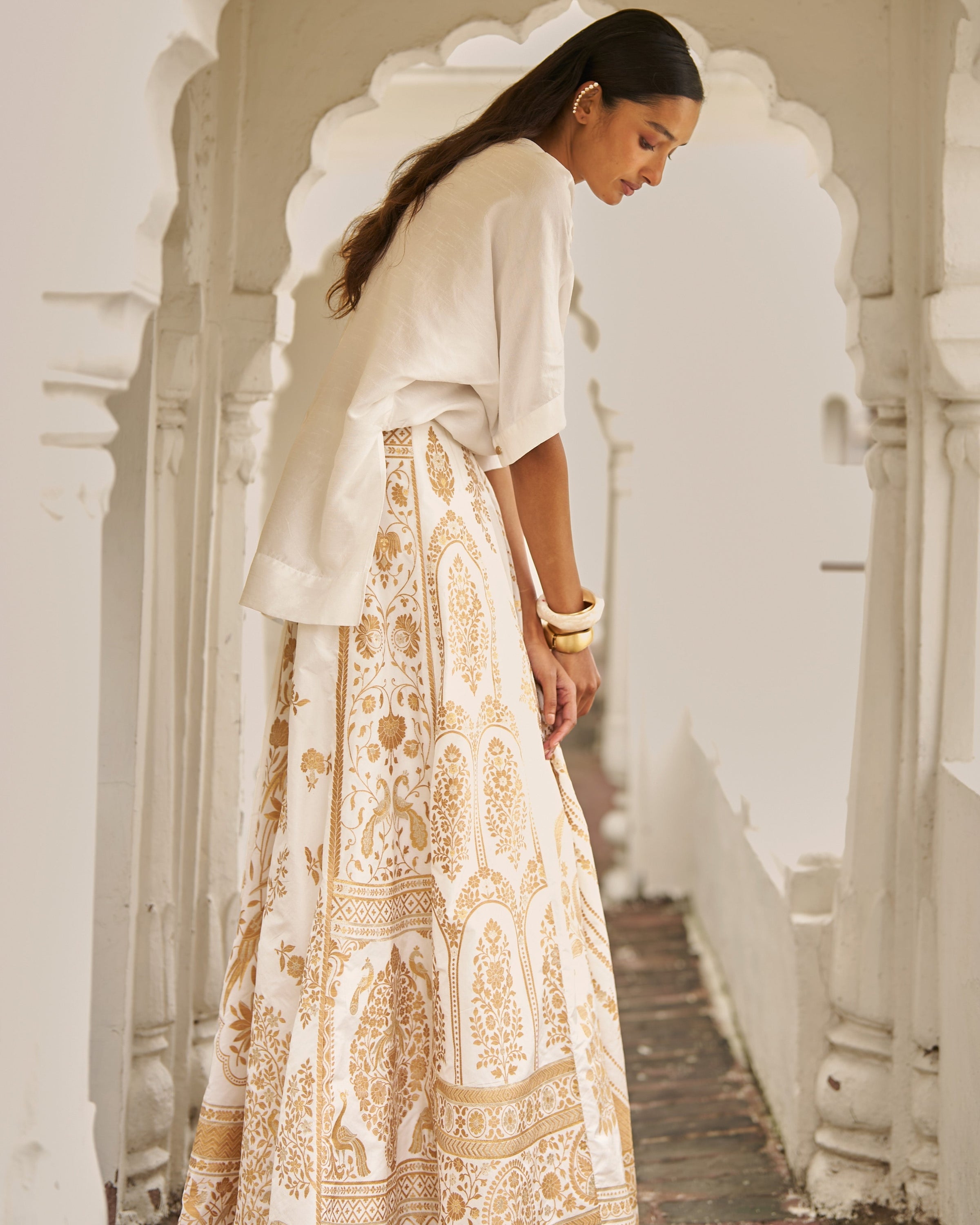 Silk Brocade Maxi Skirt Set