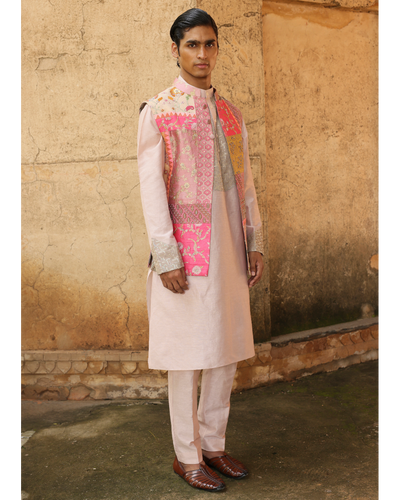 Blush Pink Silk Brocade Patchwork Bandi Set