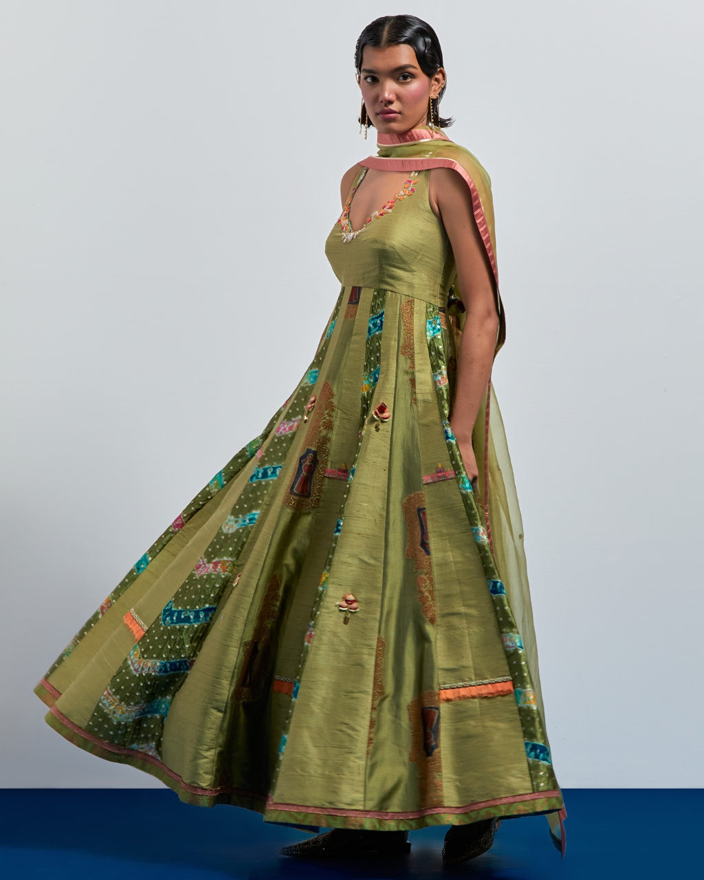 Lime Green Embroidered Anarkali Set