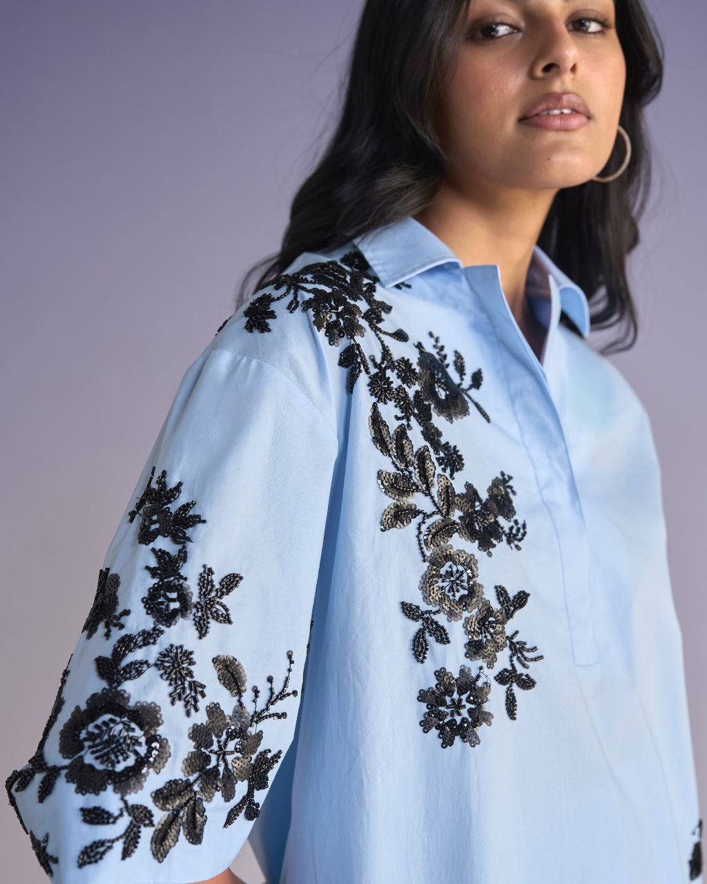 Floral Bead Embroidered Shirt & Pant Set