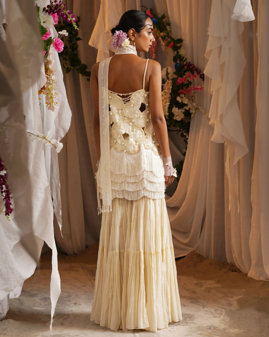 Foret Pearl Embroidered Tunic With Sharara And Style Dupatta