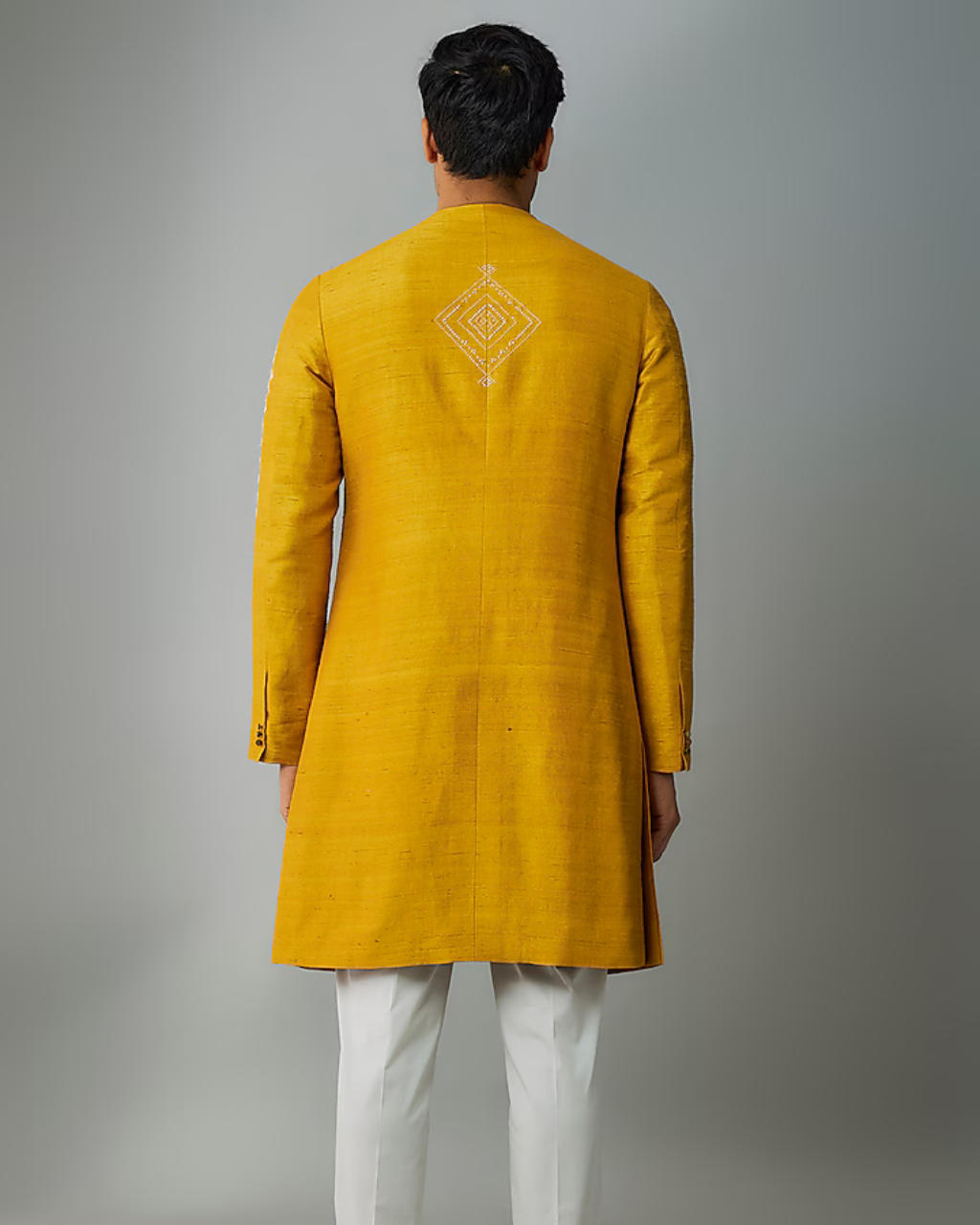 Yellow Rawsilk Overlap Kurta