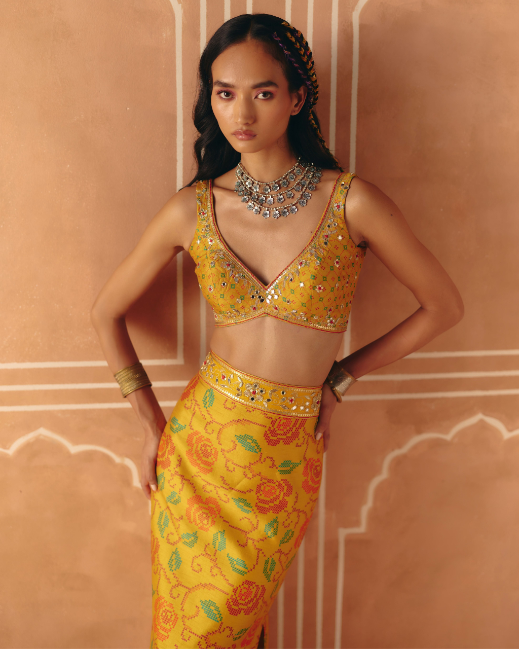 Marigold Yellow Crop Top and Pencil Skirt Set