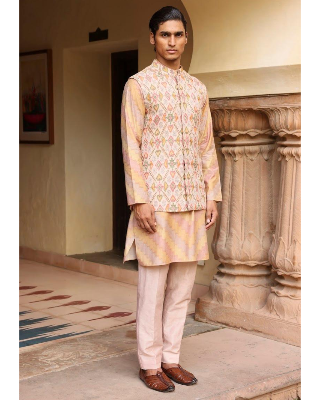 Pastel Embroidered Kurta Set With Jacket