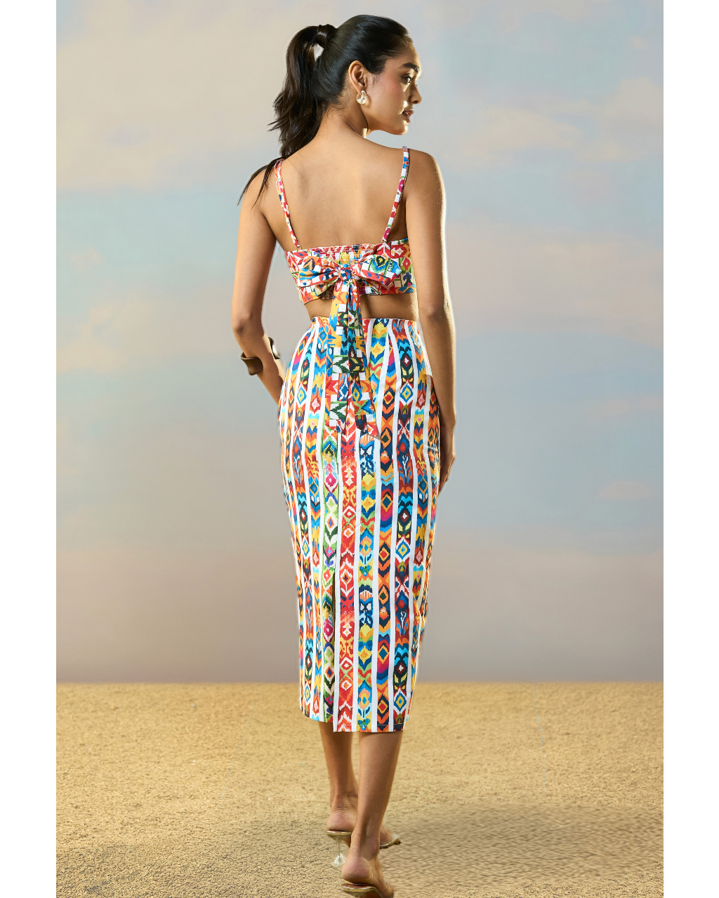 Ikat Stripe Back Tie Bandeau & Skirt Set