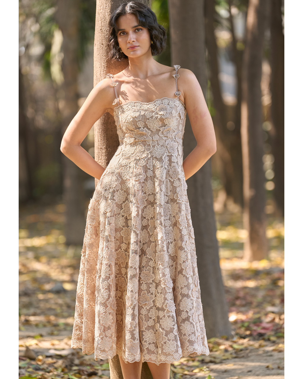 Floral Applique Lace Midi