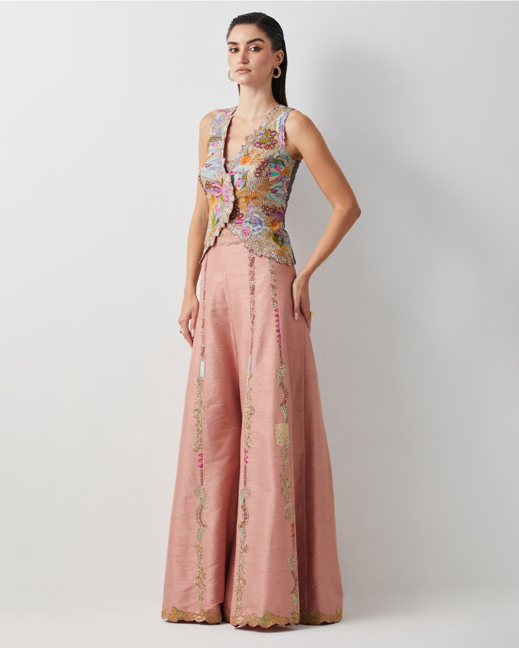 Blush Pink Embroidered Corset Plazzo Set