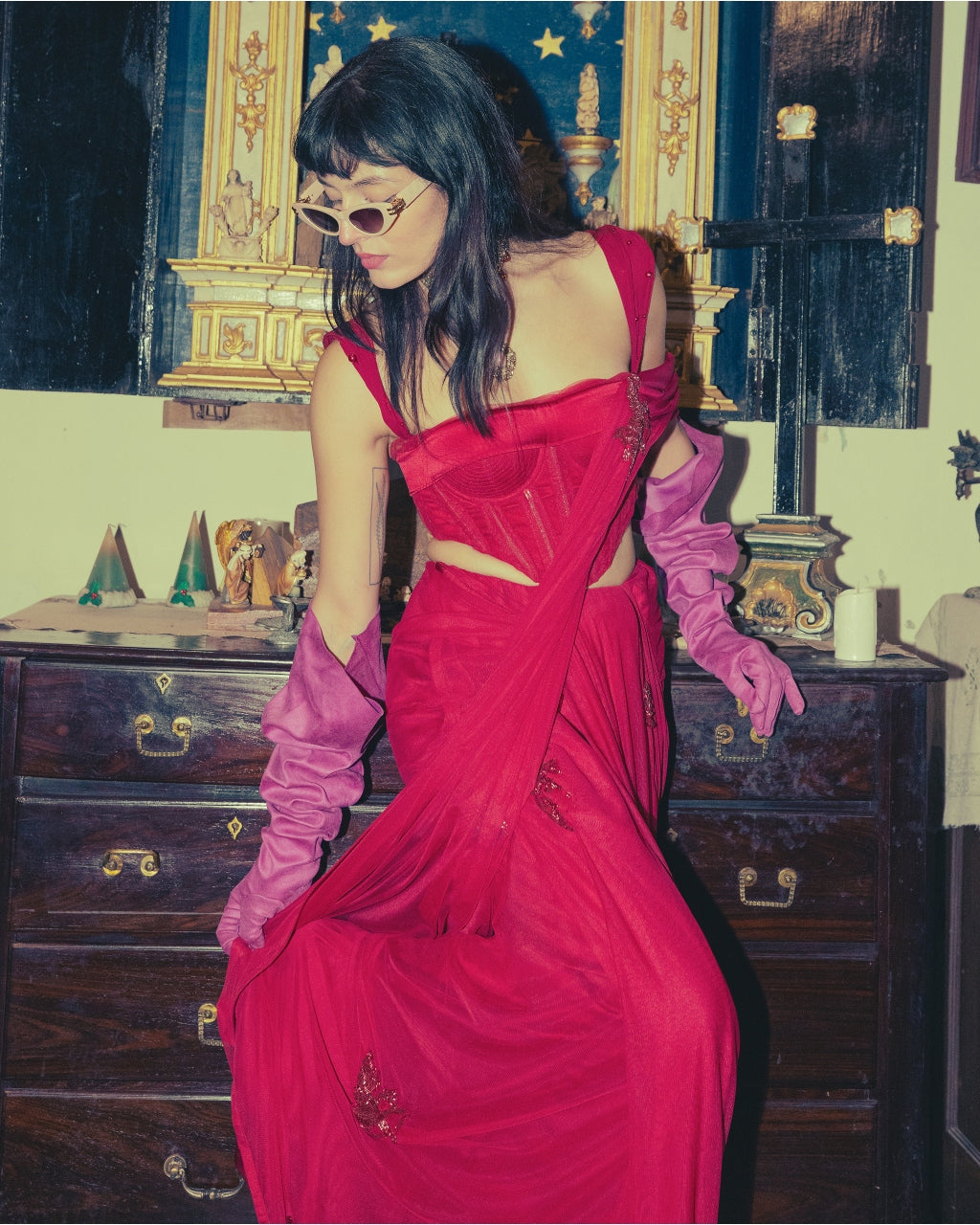 A Roman Red Sari Set