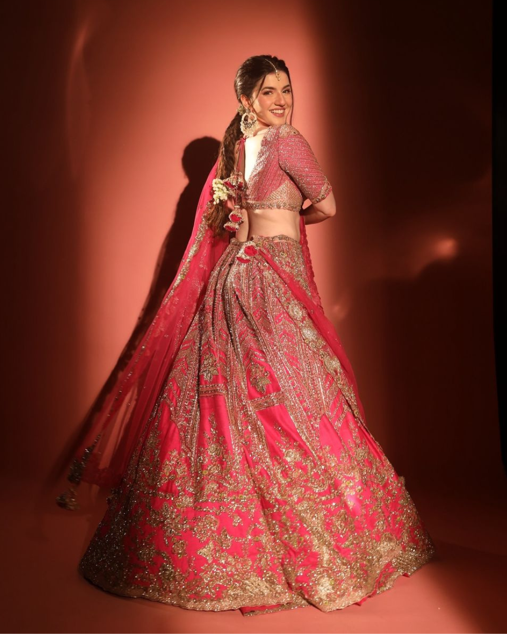 Cynthia Fuchsia Raw Silk Bridal Lehenga Set