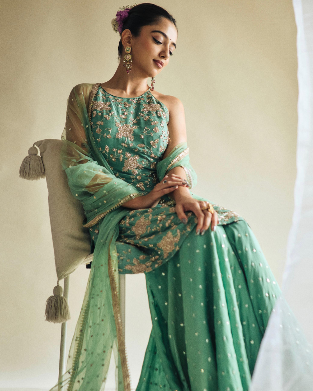 Green Mehek Palazzo Sharara Set