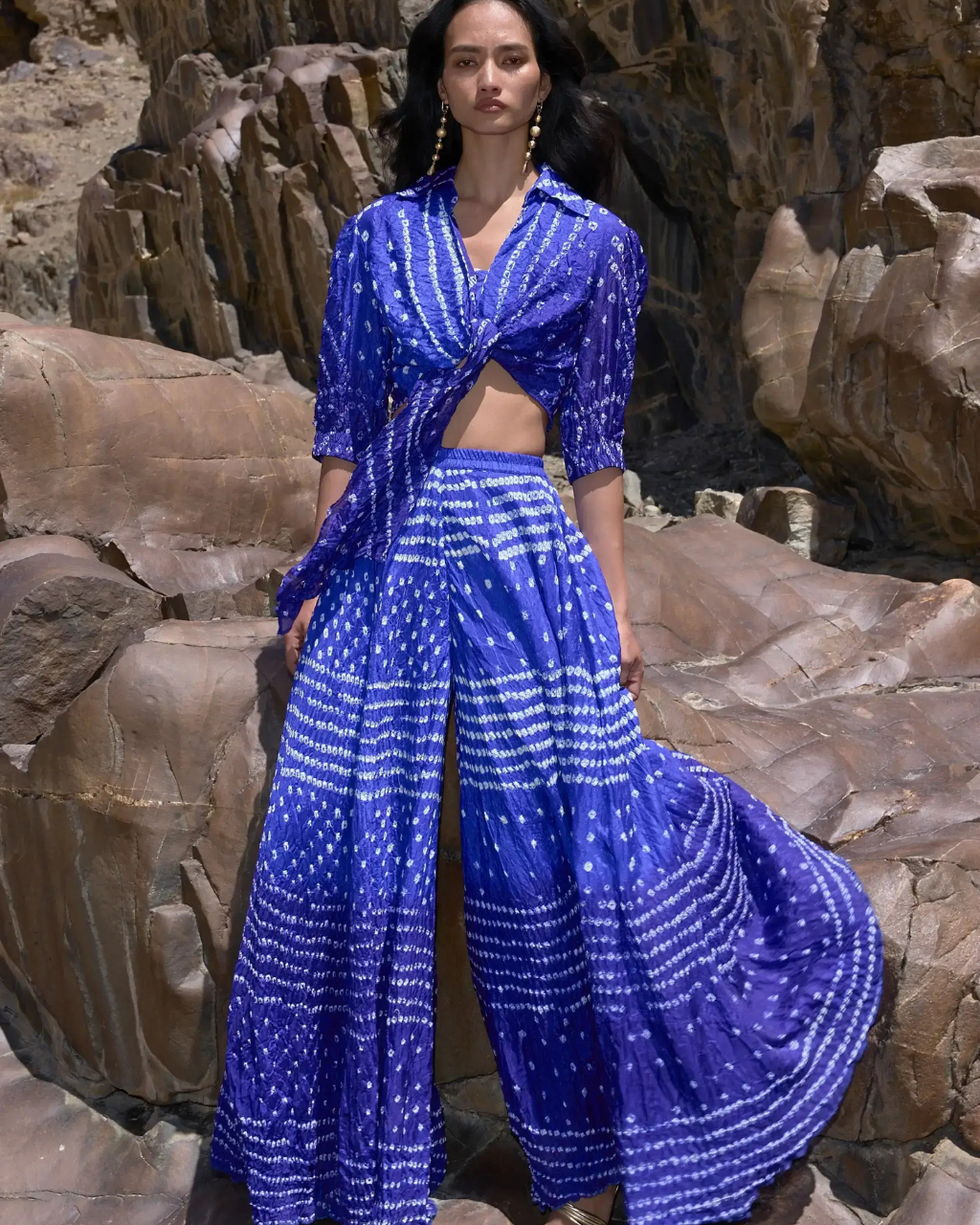 Bandhani Top & Flared Pants Set