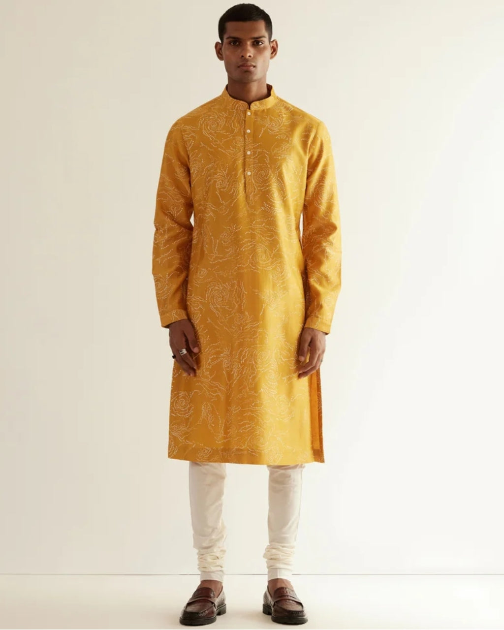 Mustard Hole Print Kurta Set