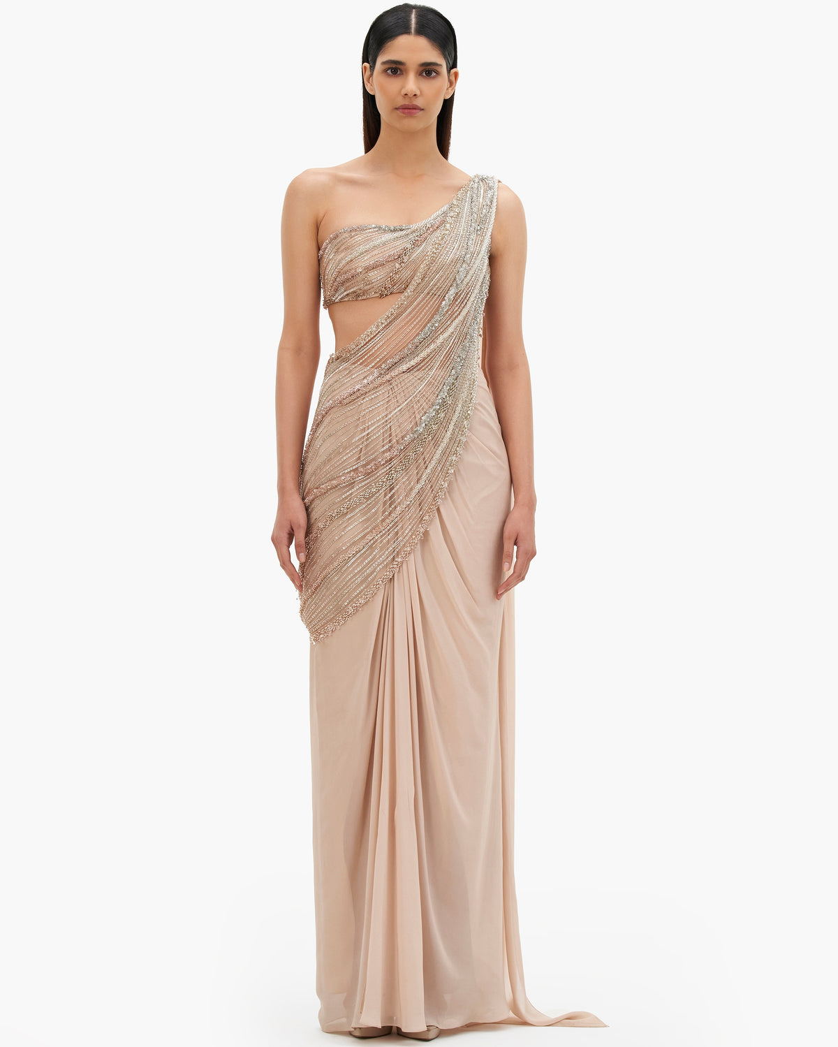 The Haze Champagne Nova Drape Sari Gown
