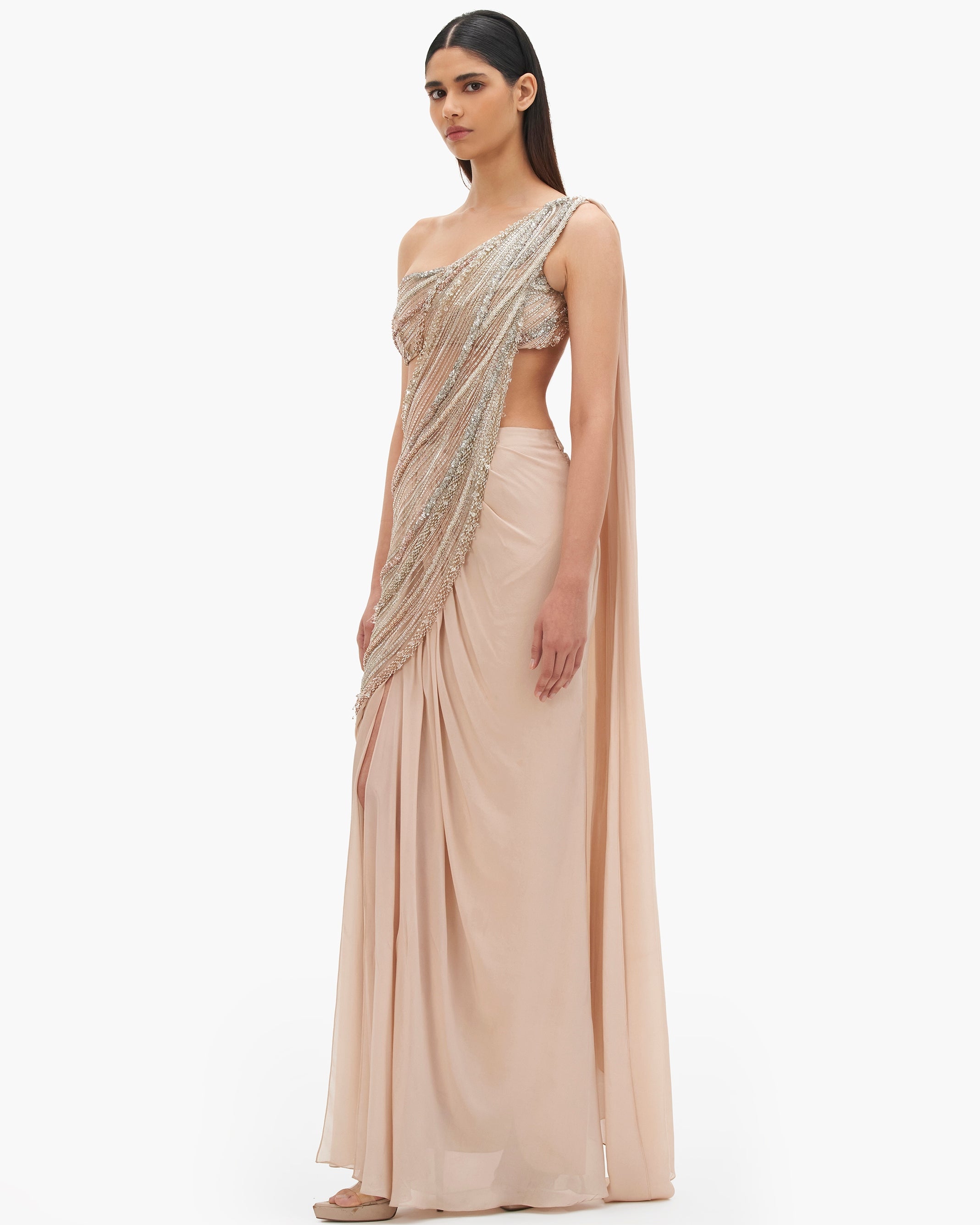 The Haze Champagne Nova Drape Sari Gown