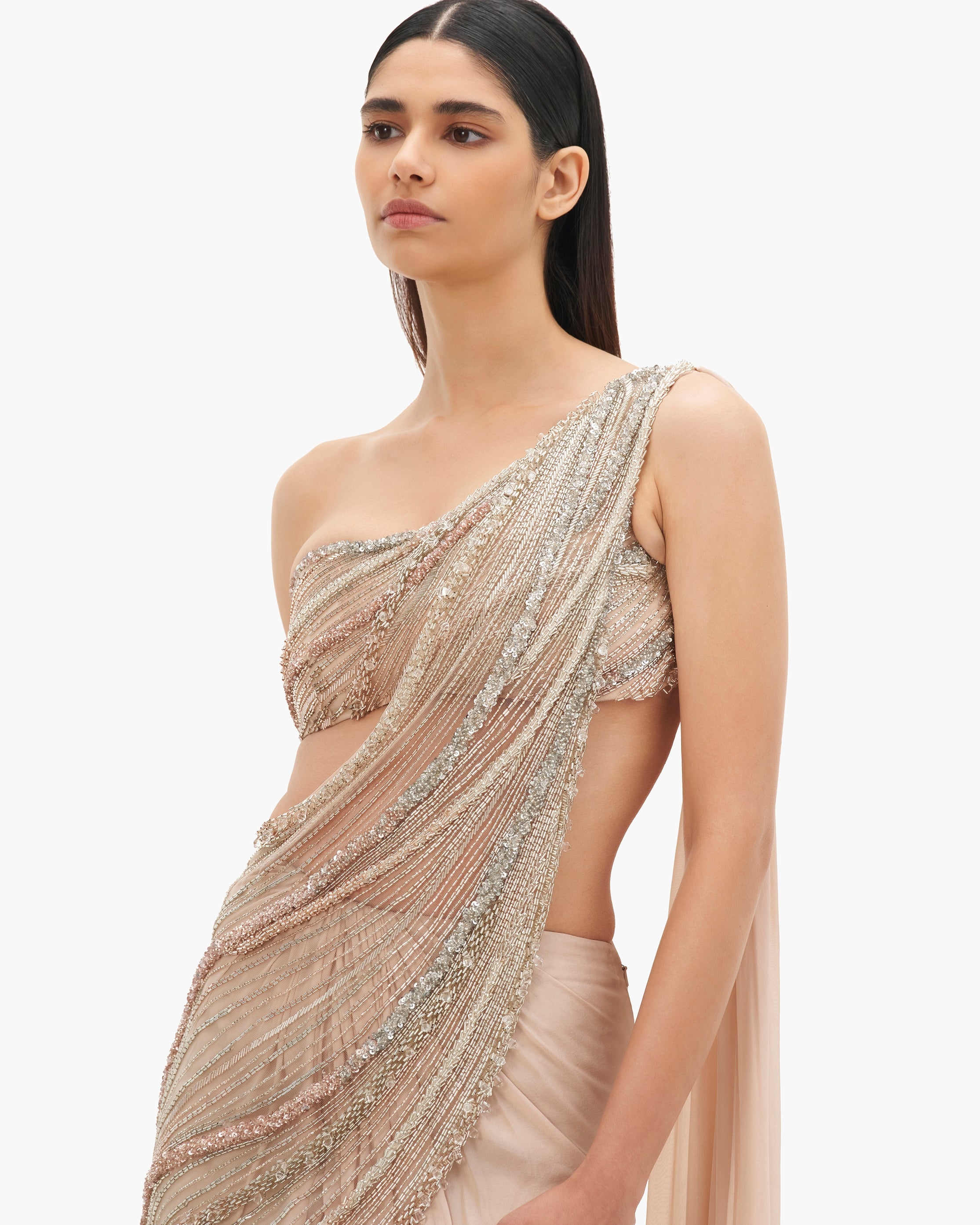 The Haze Champagne Nova Drape Sari Gown