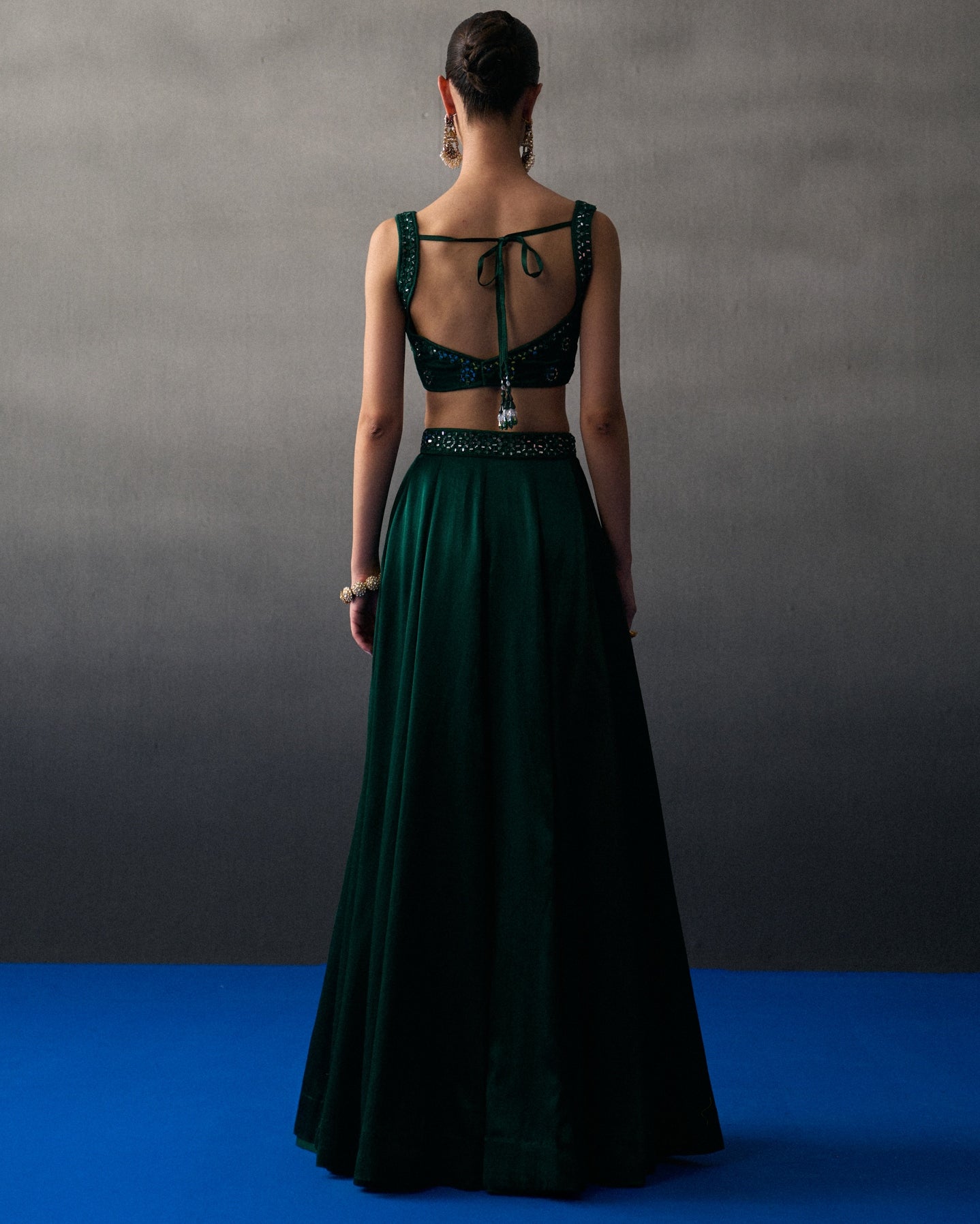 Emerald Green Satin Skirt Set