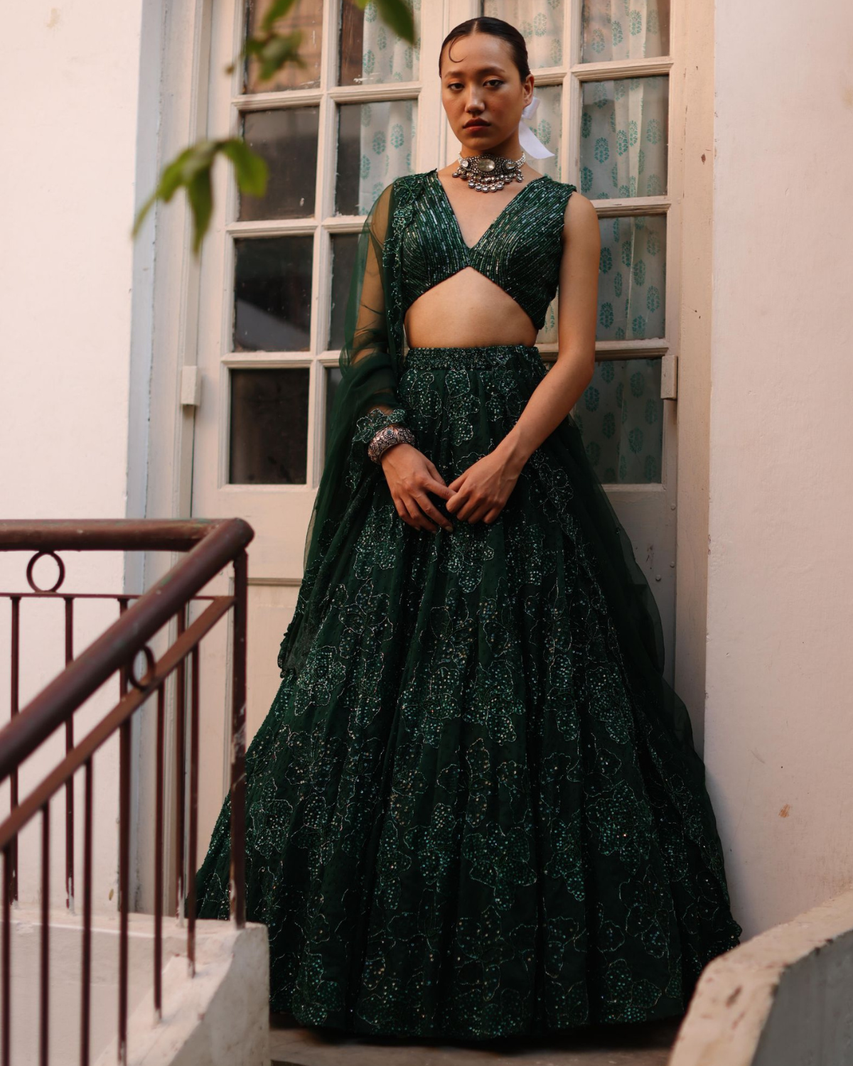 Emerald Enchantment Lehenga Set By Geethika