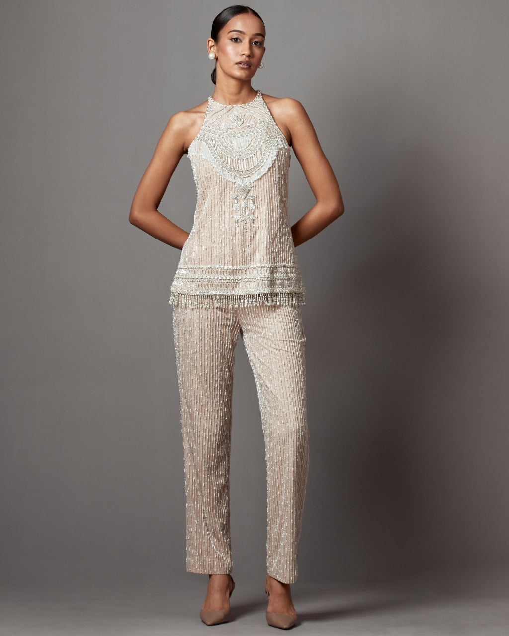 Greige Crystal Pant Set