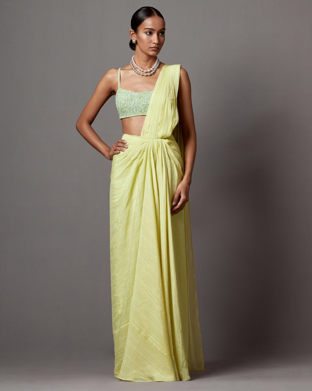 Lime Aqua Lime Drape Sari Set