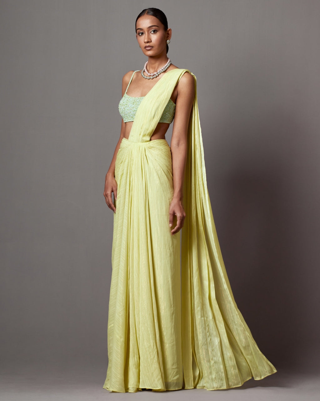 Lime Aqua Lime Drape Sari Set