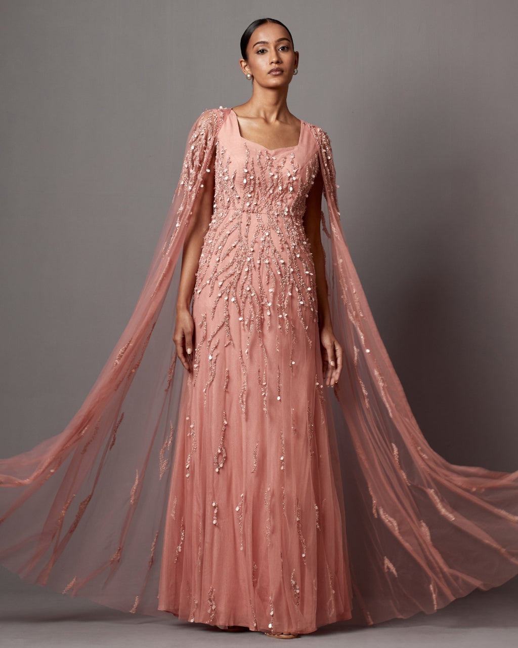 Dust Rose Cape Gown Set