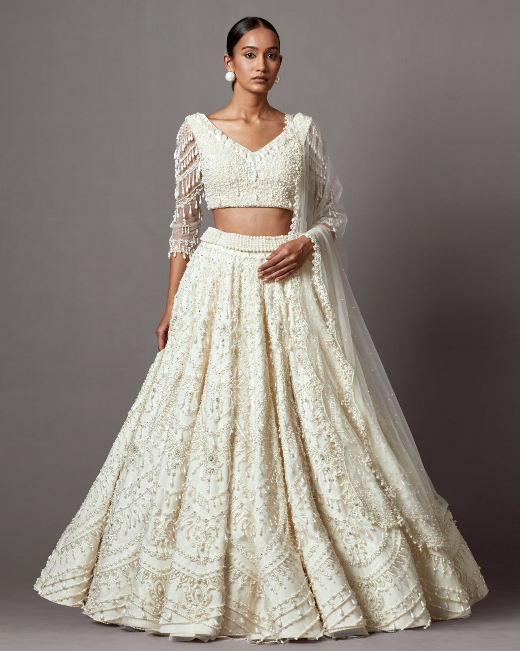 Ivory Heavy Necklace Lehenga Set