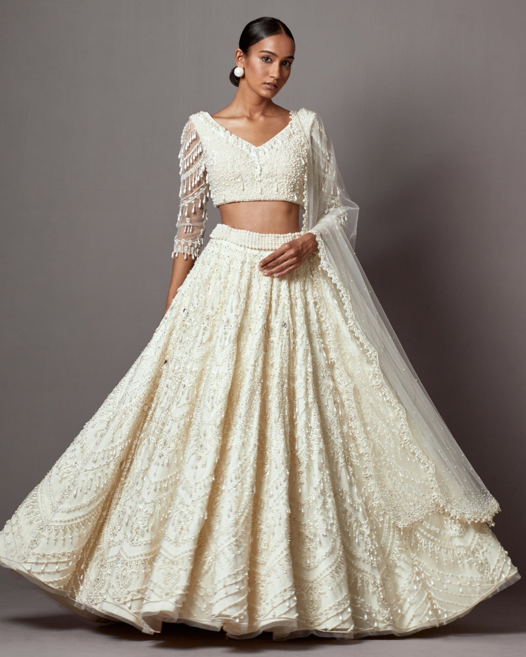 Ivory Heavy Necklace Lehenga Set