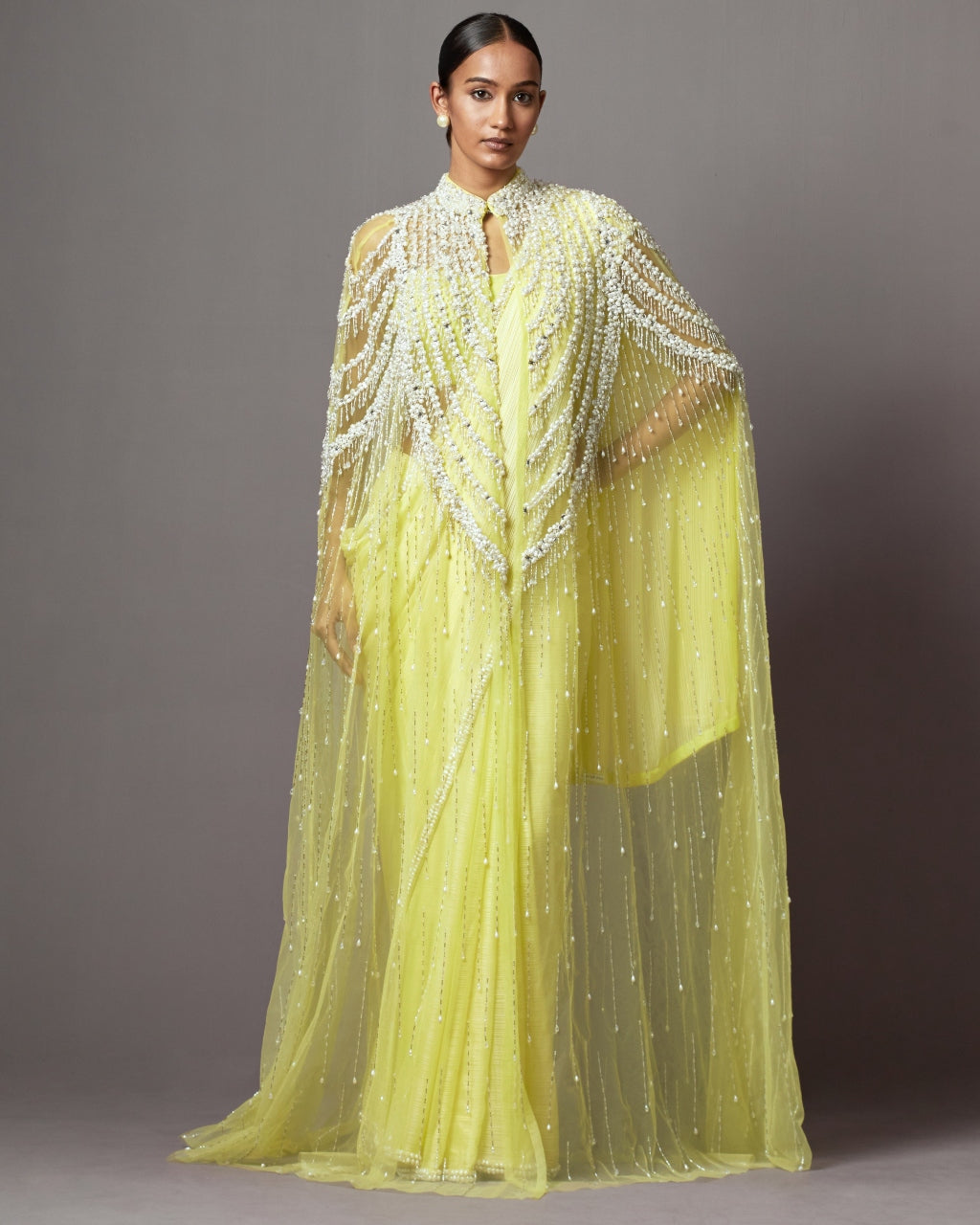 Lime Mala Cape Sari Set