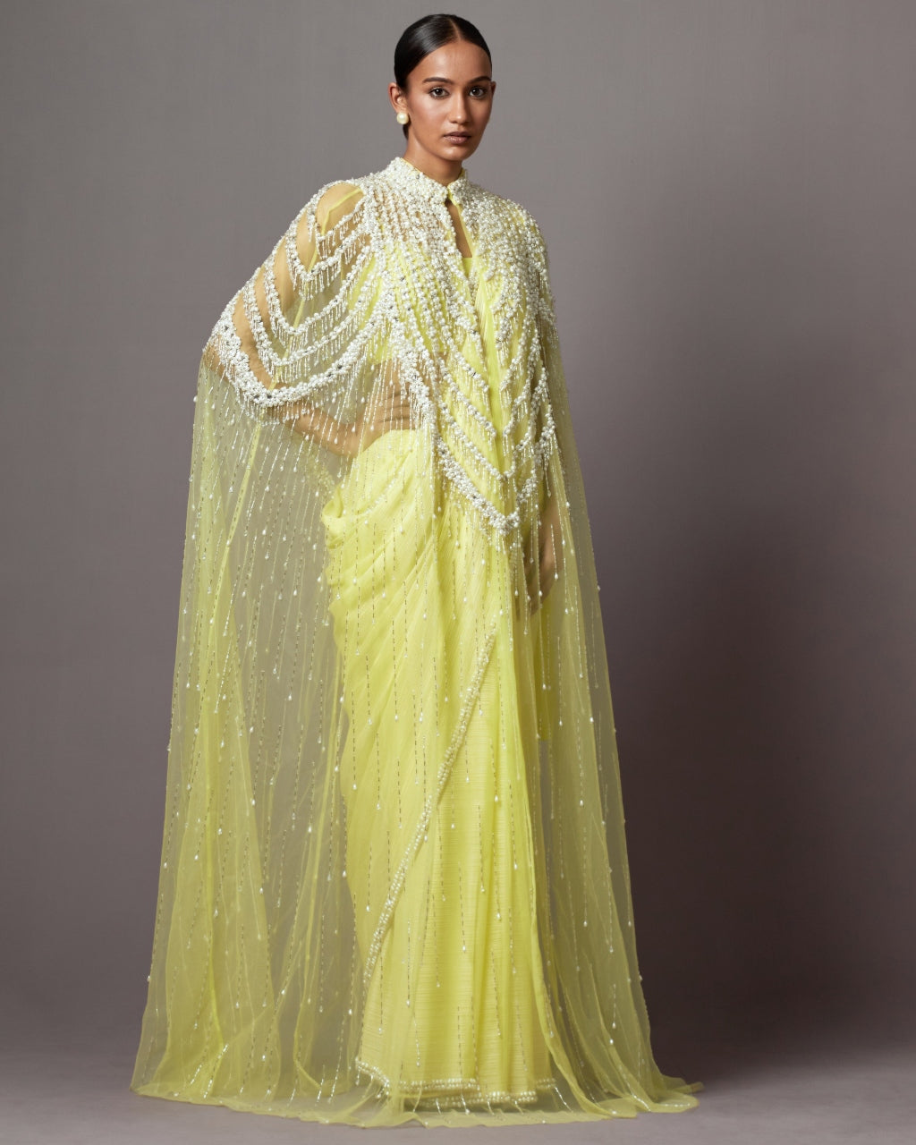 Lime Mala Cape Sari Set