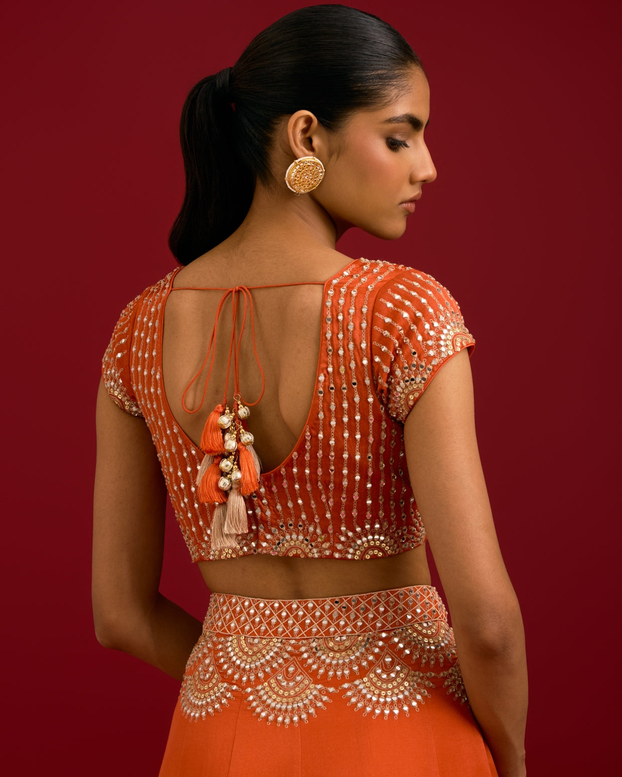 Orange Embroidered Gajji & Cotton Silk Lehenga Set