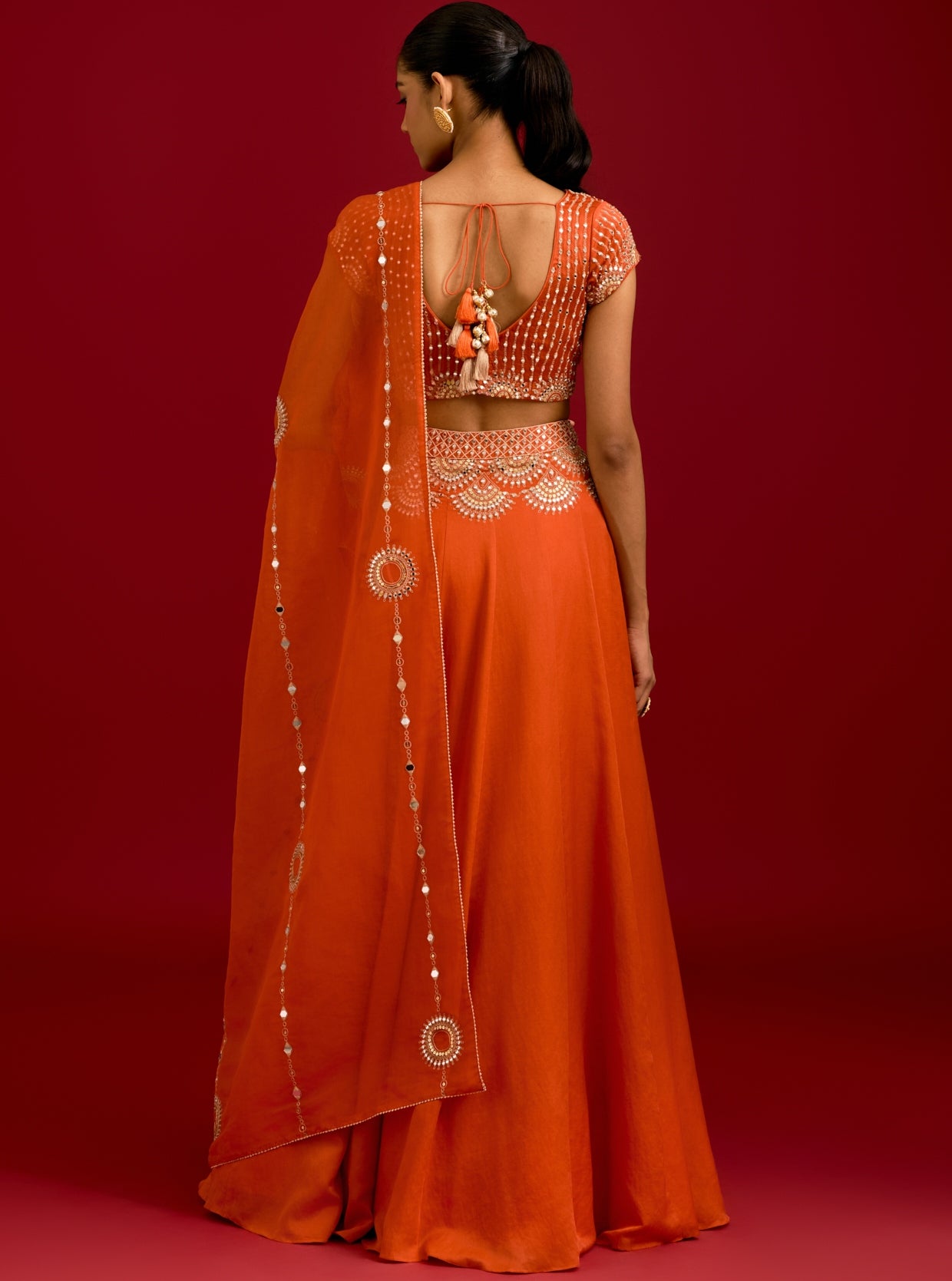 Orange Embroidered Gajji & Cotton Silk Lehenga Set