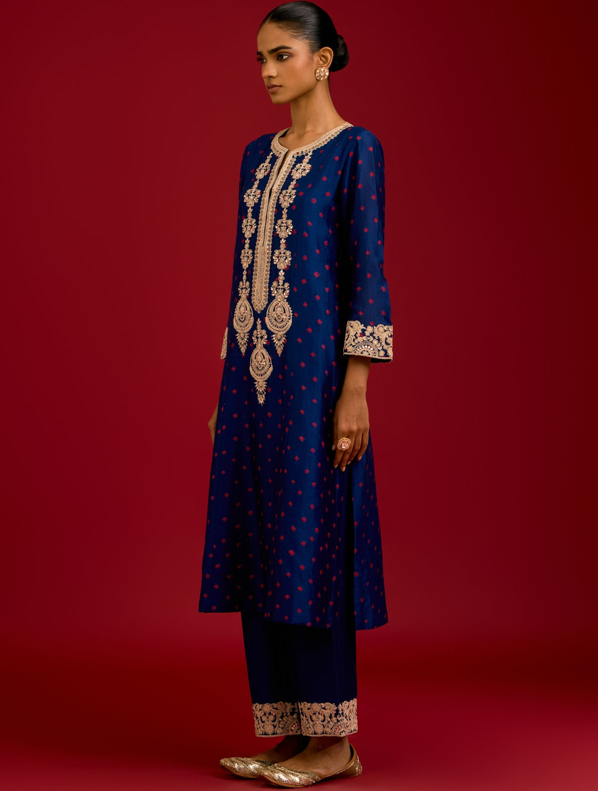 Navy Bhandhej Sequins, Mirror And Dori Embroidered Kurta Set