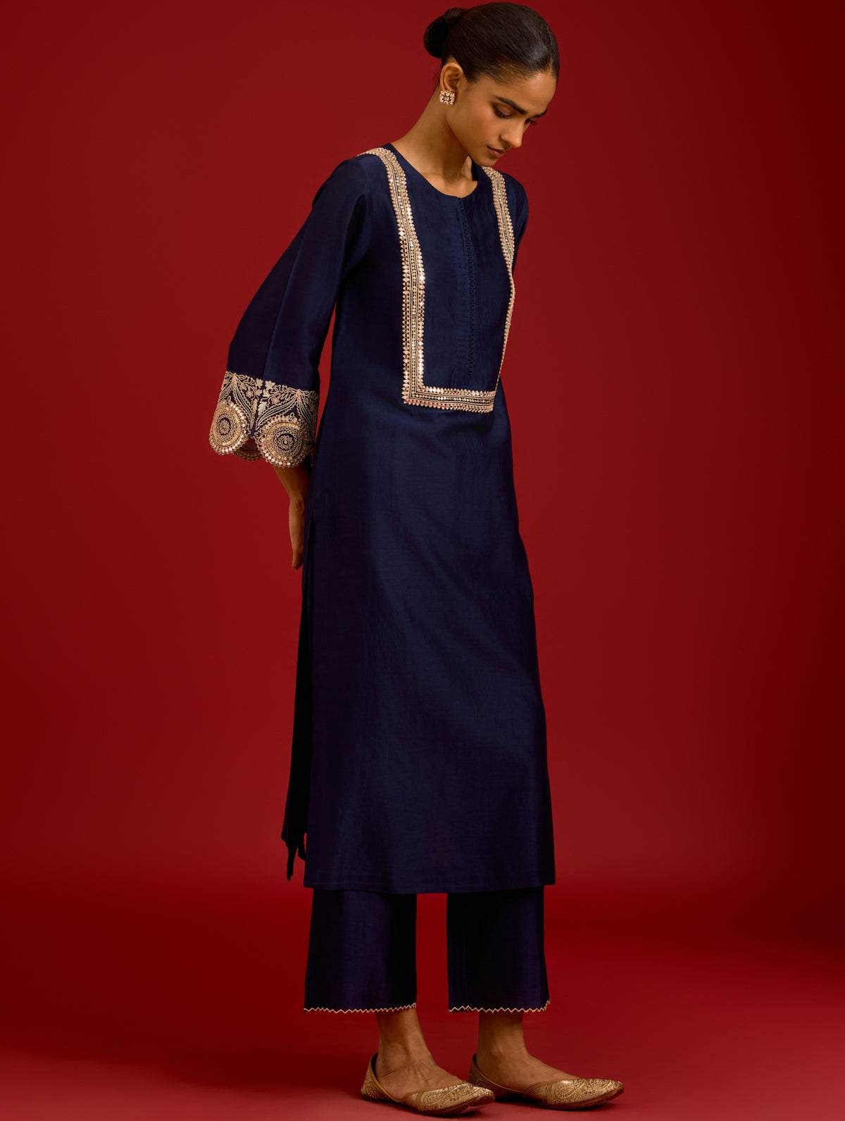 Navy Sequins, Mirror And Dori Embroidered Kurta Set