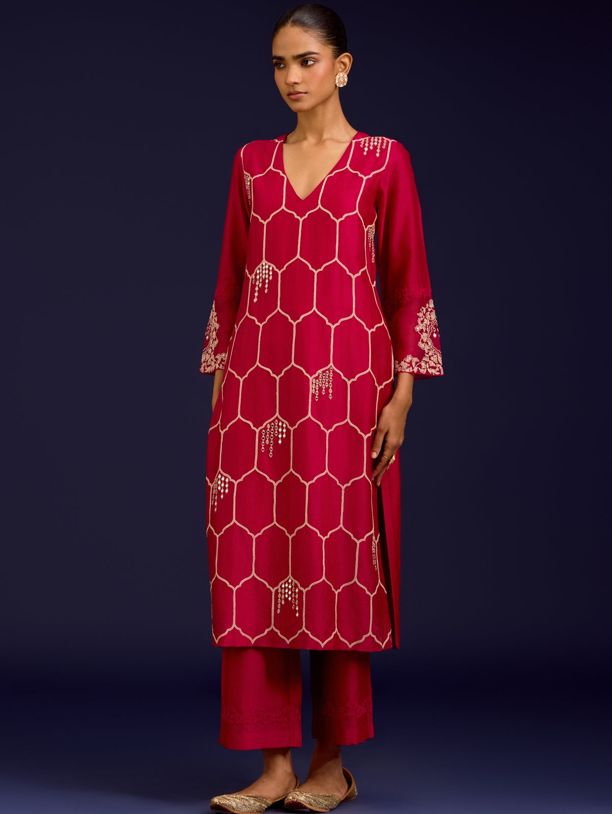 Fuchsia Sequins, Mirror And Dori Embroidered Kurta Set