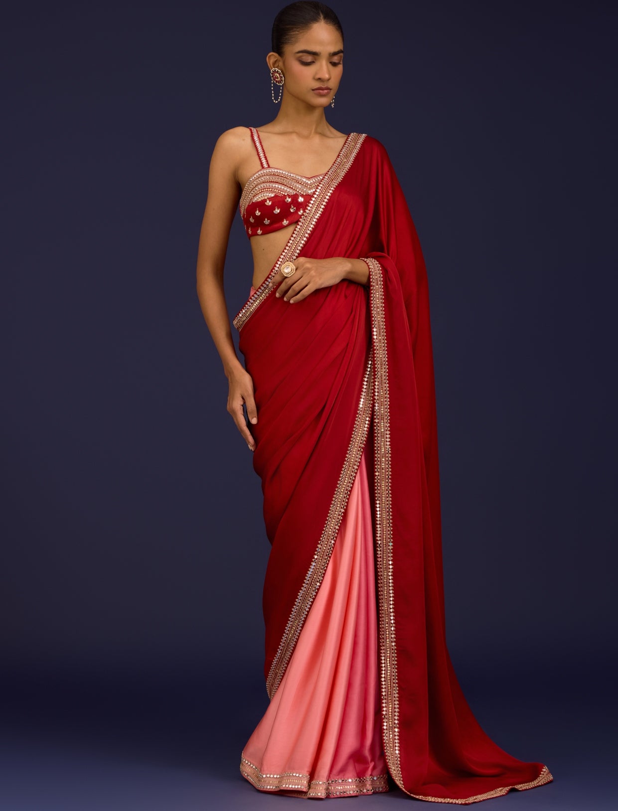 Blush Pink Embroidered Net Sari Set