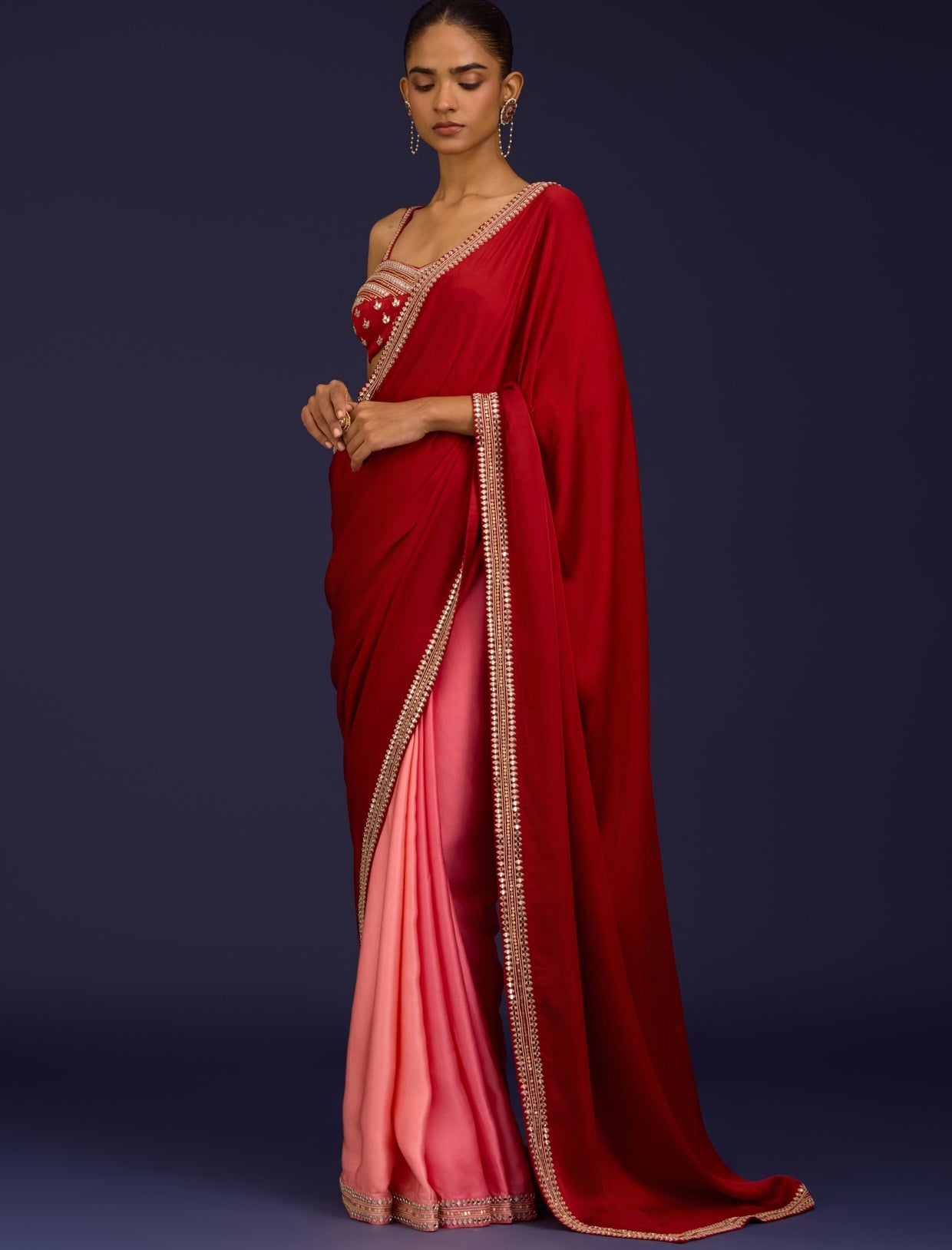 Blush Pink Embroidered Net Sari Set