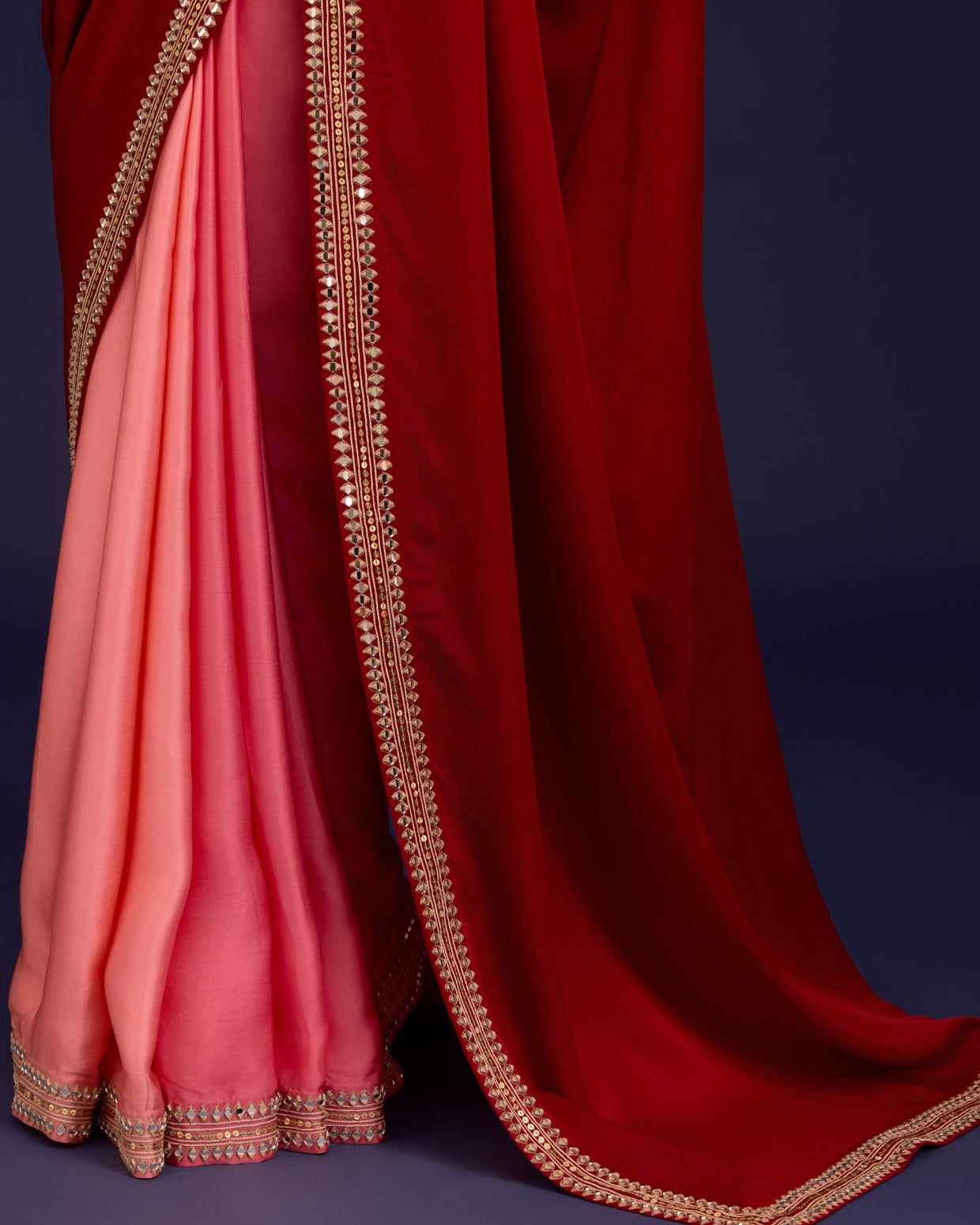 Blush Pink Embroidered Net Sari Set