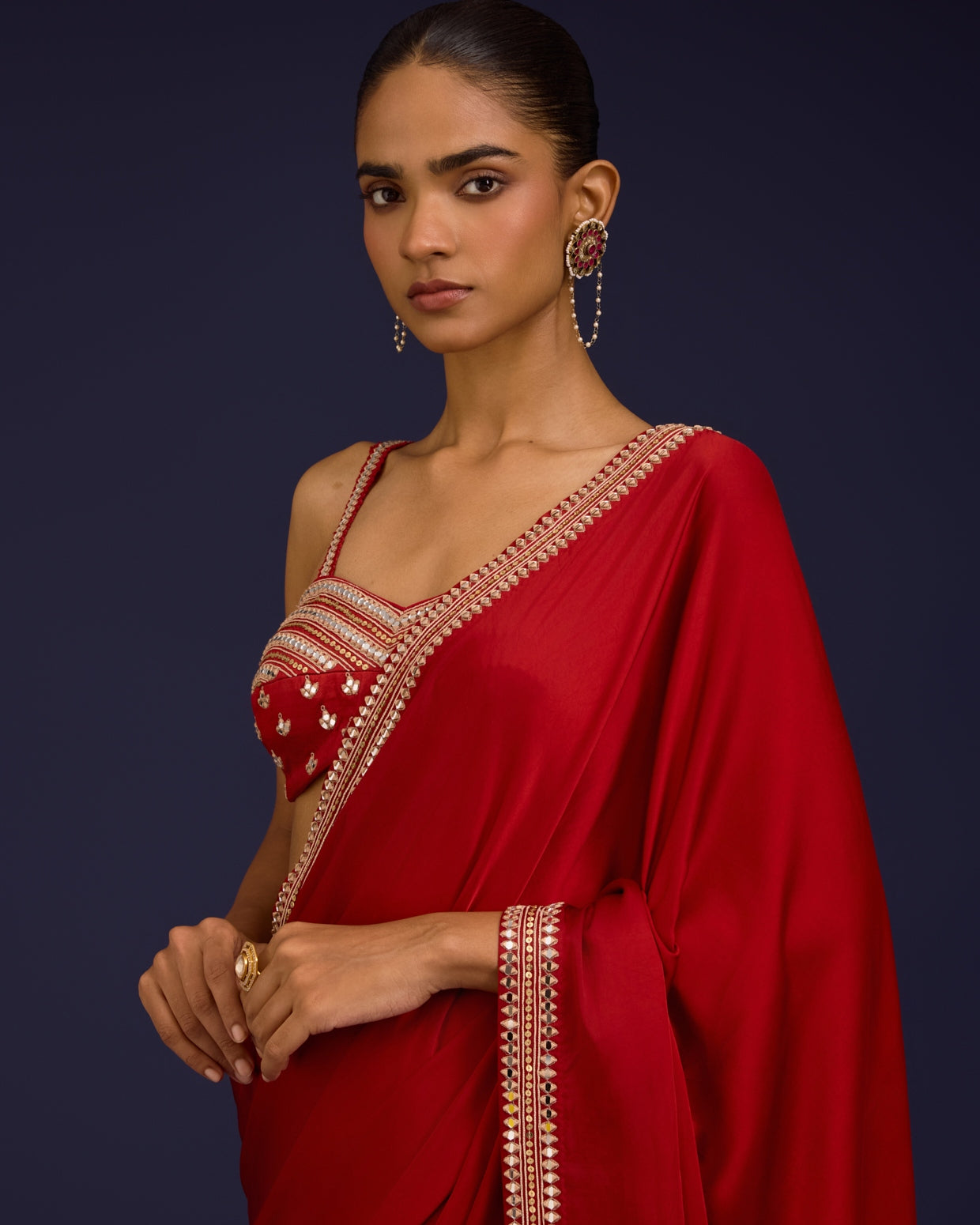 Blush Pink Embroidered Net Sari Set