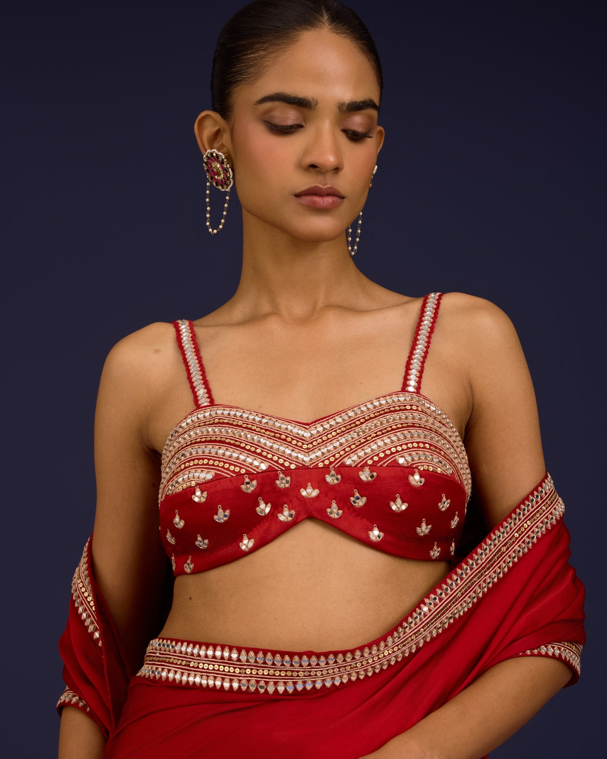 Blush Pink Embroidered Net Sari Set