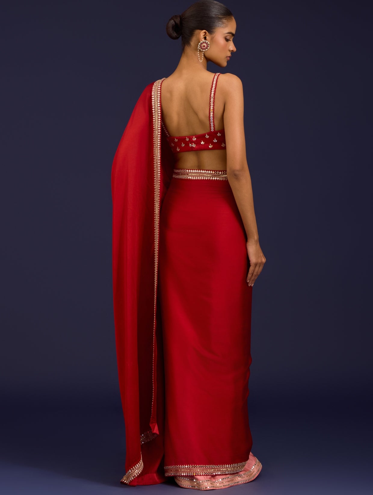 Blush Pink Embroidered Net Sari Set