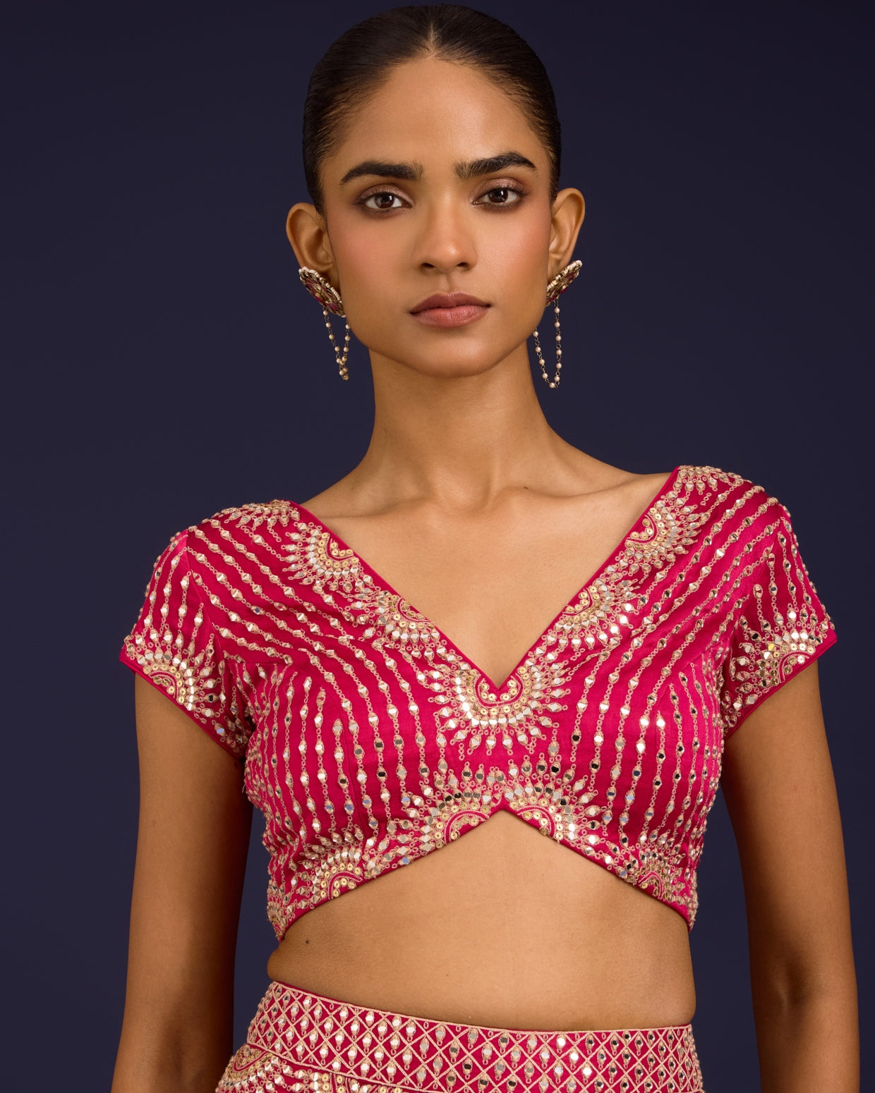 Fuchsia Embroidered Georgette Lehenga Set